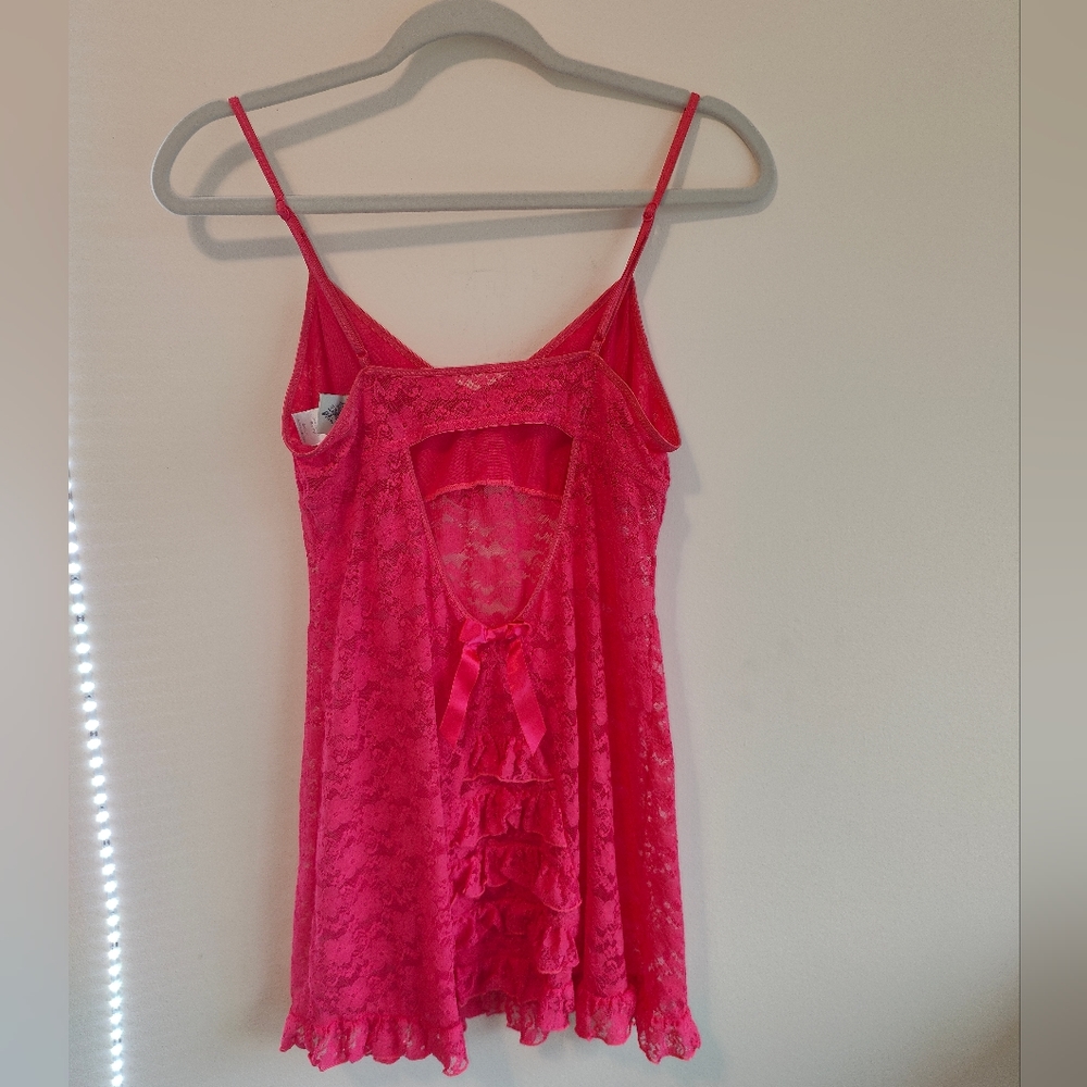 Y2K Pink Lace Babydoll Ruffled Slip Dress - Medium - Picture 8 of 9